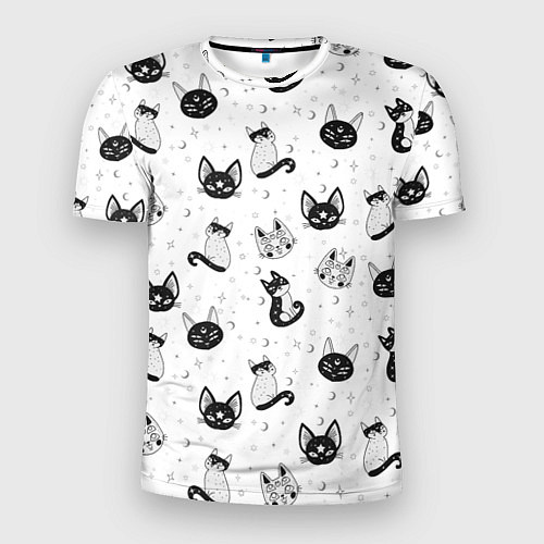 Мужская спорт-футболка Черно-белые магические котики - паттерн / 3D-принт – фото 1