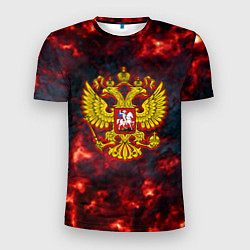 Мужская спорт-футболка Герб РФ лава огненный герб