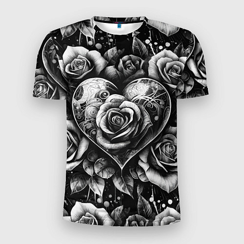 Мужская спорт-футболка Черно белое сердце и розы / 3D-принт – фото 1
