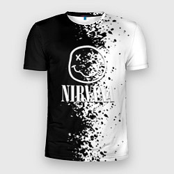 Мужская спорт-футболка Nirvana чернобелые краски рок