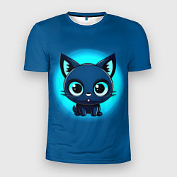 Мужская спорт-футболка Котёнок на синем