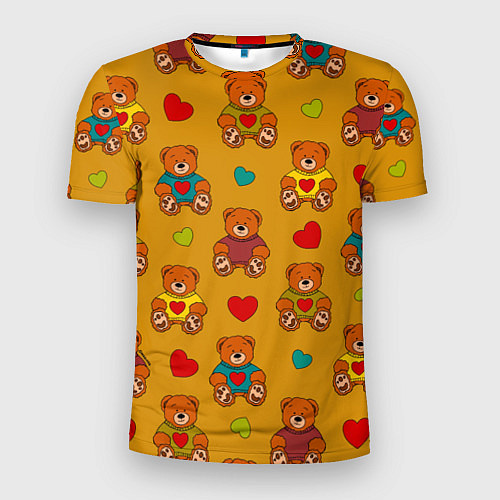 Мужская спорт-футболка Игрушечные мишки и разноцветные сердца / 3D-принт – фото 1