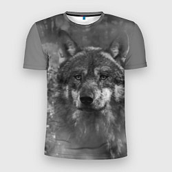 Мужская спорт-футболка Серый волк на сером фоне
