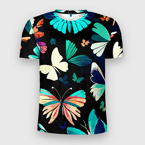 Мужская спорт-футболка Бирюзовые бабочки паттерн / 3D-принт – фото 1