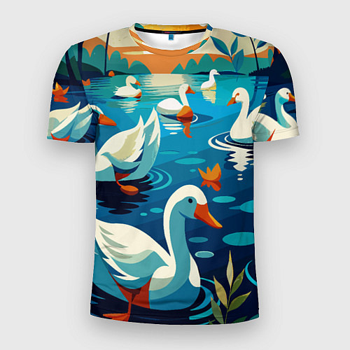 Мужская спорт-футболка Гуси лебеди вода / 3D-принт – фото 1
