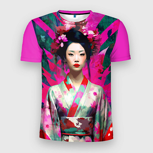 Мужская спорт-футболка Сад сакуры - гейша в традиционном японском кимоно / 3D-принт – фото 1