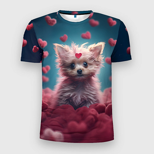 Мужская спорт-футболка Милый щенок в сердечках / 3D-принт – фото 1