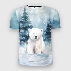 Мужская спорт-футболка Белый медвежонок в лесу