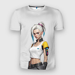Мужская спорт-футболка Девушка в белом топе Cyberpunk 2077