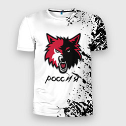 Мужская спорт-футболка Волк Россия краски