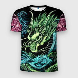 Мужская спорт-футболка Ирезуми - неоновый японский дракон