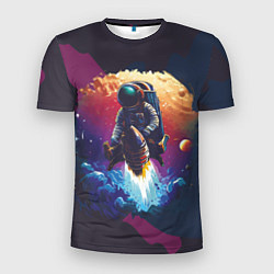 Мужская спорт-футболка Космонавт на ракете в галактике