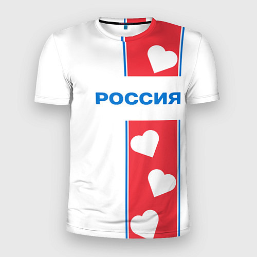 Мужская спорт-футболка Россия с сердечками / 3D-принт – фото 1