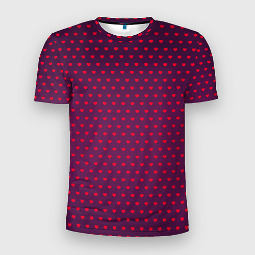 Мужская спорт-футболка Красные сердечки на темно-бордовом фоне / 3D-принт – фото 1