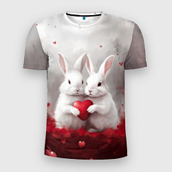 Мужская спорт-футболка Белые кролики с сердцем