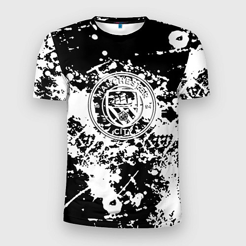 Мужская спорт-футболка Manchester City краски чёрно белые / 3D-принт – фото 1