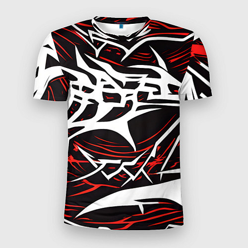 Мужская спорт-футболка Белые и красные агрессивные линии на чёрном фоне / 3D-принт – фото 1