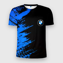 Футболка спортивная мужская BMW краски синие, цвет: 3D-принт