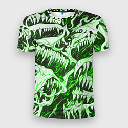 Футболка спортивная мужская Белые клыки на зелёном фоне, цвет: 3D-принт