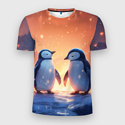 Мужская спорт-футболка Романтичная пара пингвинов