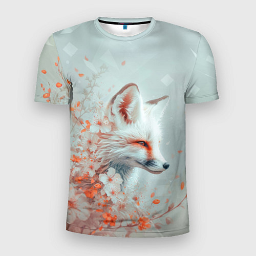 Мужская спорт-футболка Белый лис в цветах / 3D-принт – фото 1