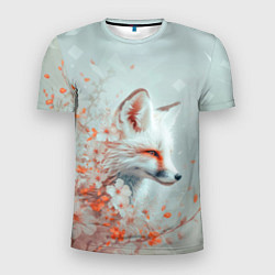 Мужская спорт-футболка Белый лис в цветах