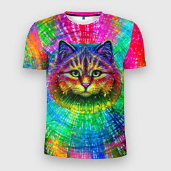 Футболка спортивная мужская Цветной кот, цвет: 3D-принт