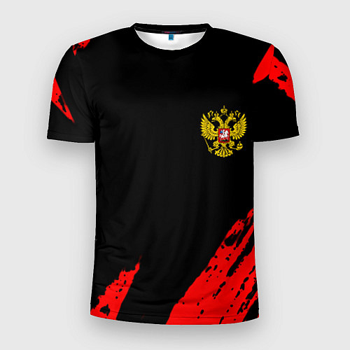 Мужская спорт-футболка Россия герб краски красные / 3D-принт – фото 1