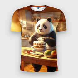Мужская спорт-футболка Панда на кухне готовит торт