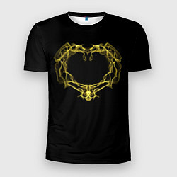 Мужская спорт-футболка Сердце желтыми энергетическими линиями на черном