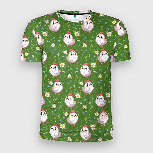 Мужская спорт-футболка Курица и цветы паттерн / 3D-принт – фото 1