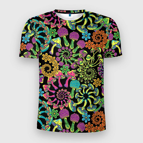 Мужская спорт-футболка Магические красочные грибы с ромашками / 3D-принт – фото 1