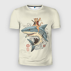 Мужская спорт-футболка Кот якудза верхом на акуле