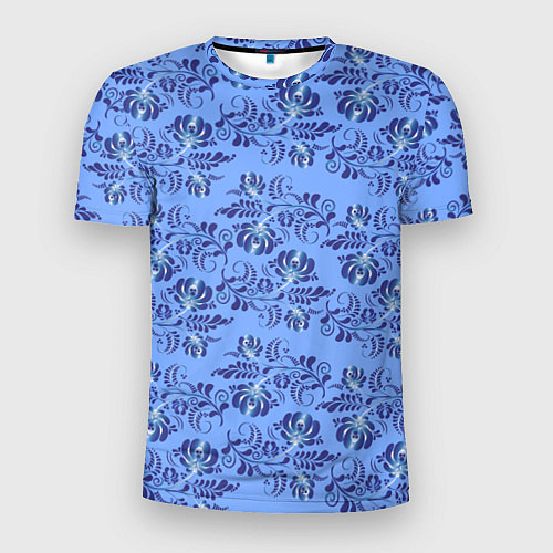 Мужская спорт-футболка Узоры гжель на голубом фоне / 3D-принт – фото 1