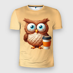Мужская спорт-футболка Растрепанная сова со стаканчиком кофе