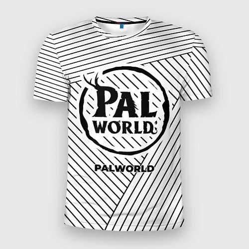 Мужская спорт-футболка Символ Palworld на светлом фоне с полосами / 3D-принт – фото 1