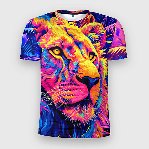 Мужская спорт-футболка Лев светящийся неоновый / 3D-принт – фото 1