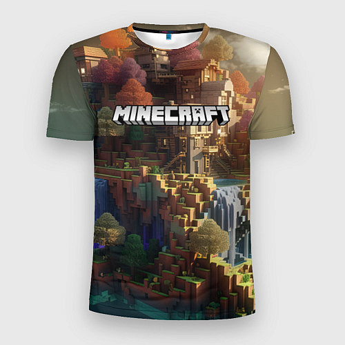 Мужская спорт-футболка Minecraft logo горы и реки / 3D-принт – фото 1