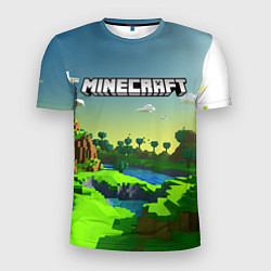 Мужская спорт-футболка Minecraft logo зеленый летний мир