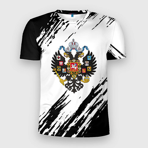 Мужская спорт-футболка Герб России краски черно белые / 3D-принт – фото 1