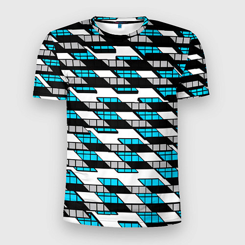 Мужская спорт-футболка Синие треугольники и квадраты на белом фоне / 3D-принт – фото 1