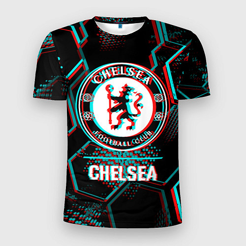 Мужская спорт-футболка Chelsea FC в стиле glitch на темном фоне / 3D-принт – фото 1