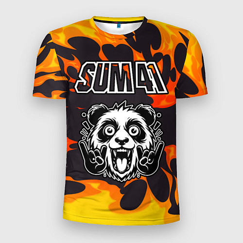 Мужская спорт-футболка Sum41 рок панда и огонь / 3D-принт – фото 1