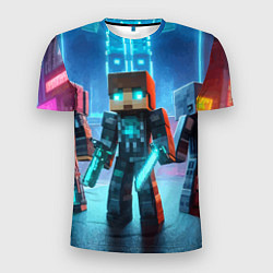 Мужская спорт-футболка Minecraft - ai art neon
