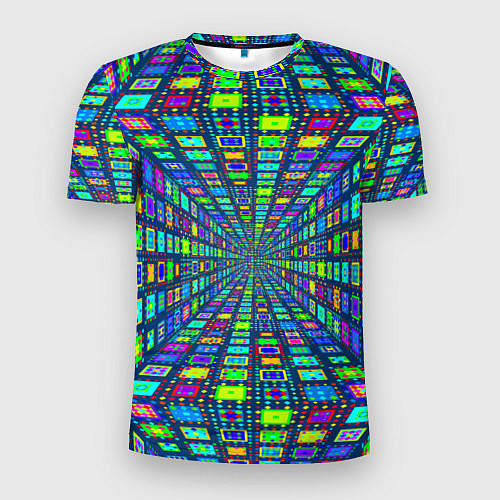 Мужская спорт-футболка Абстрактный узор коридор из разноцветных квадратов / 3D-принт – фото 1