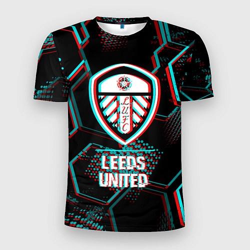 Мужская спорт-футболка Leeds United FC в стиле glitch на темном фоне / 3D-принт – фото 1