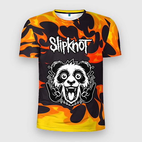 Мужская спорт-футболка Slipknot рок панда и огонь / 3D-принт – фото 1