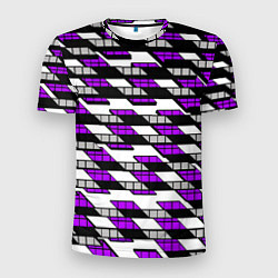 Футболка спортивная мужская Фиолетовые треугольники и квадраты на белом фоне, цвет: 3D-принт