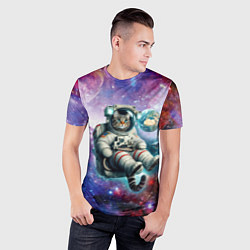 Футболка спортивная мужская Brave cat in space - ai art, цвет: 3D-принт — фото 2