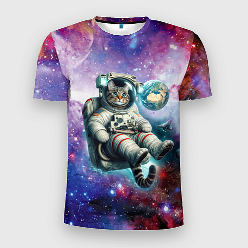 Мужская спорт-футболка Brave cat in space - ai art / 3D-принт – фото 1
